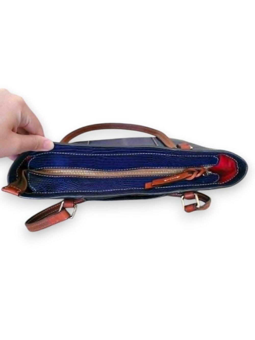 Dooney & Bourke Lizard Embossed Small Lexington Tote Blue Leather Shoulder Bag - Picture 5 of 15